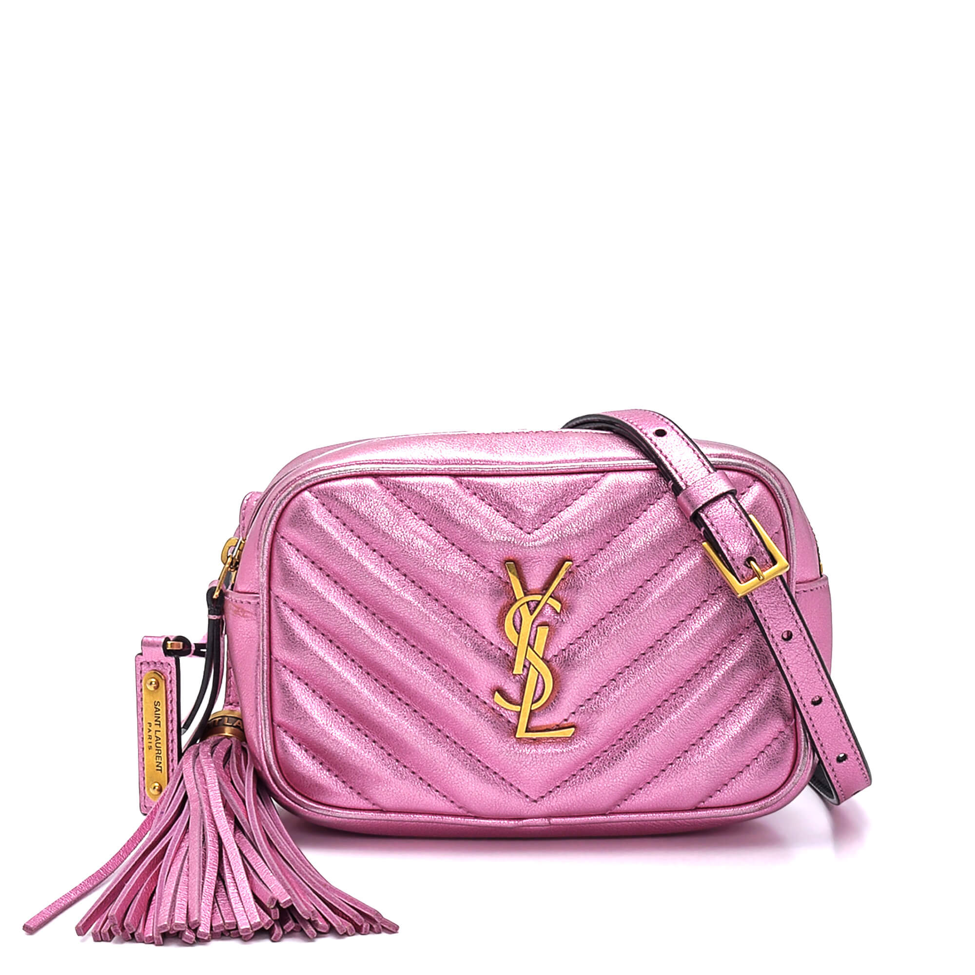Yves Saint Laurent - Metallic Pink Chevron Leather Monogram Belt Bag